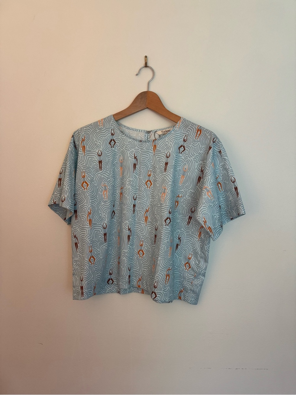 Tucker Light Blue Short Sleeve Top with Brown & Cream Accents